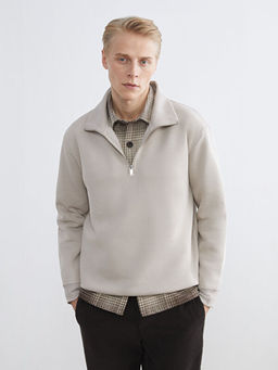 Fermuarl? Dik Yaka Erkek Kal?n Sweatshirt