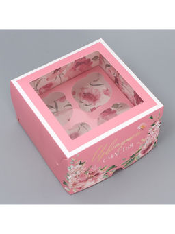 Цена за 5 шт. Коробка для капкейков, кондитерская упаковка двухсторонняя, 4 ячейки «Нежность» 16×16×10 см