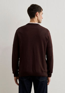 Bisiklet Yaka Kahverengi Kazak - Mavi фото 5