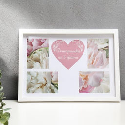 Фоторамка-коллаж на 5 фото Сердце, пластик, белый, (пластиковый экран)