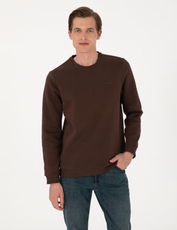 Kahverengi 3 _plik Regular Fit __i Polarl_ Bisiklet Yaka Basic Sweatshirt