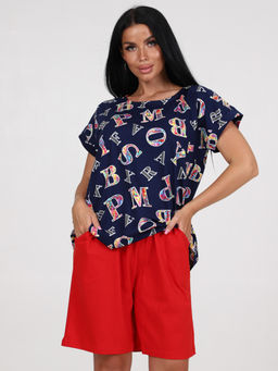 791 ПИЖАМА ЖЕНСКАЯ (шорты) (Т.синий/красный) - А-дина фото 2