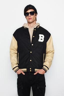 TRENDYOL MAN Siyah Unisex Regular Fit Bomber Yaka Kolej K?sl?k Mont TMNAW24MO00017 - Trendyolmilla фото 2