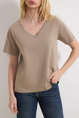 Vizon %100 Pamuk Basic V Yaka Orme T-Shirt TWOSS23TS00001