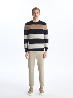 Bisiklet Yaka ?izgili Erkek Triko Kazak