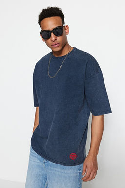 Indigo Oversize/Geni_ Kesim Soluk %100 Pamuk T-Shirt TMNSS23TS00153