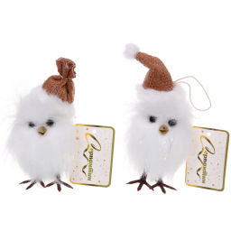 Цена за 2 шт. Подвеска "Совушка в зимнем колпачке" 12 см (в ассортименте), Шампань