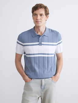 Polo Yaka K?sa Kollu ?izgili Erkek Triko Kazak