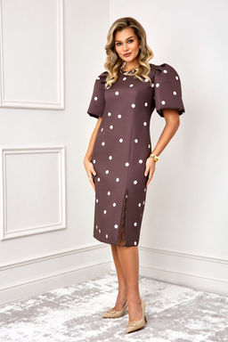 Платье AGATTI 5888-1 Шоколадный с молочным горохом