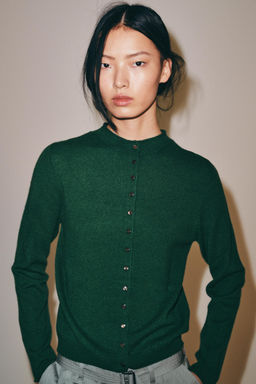 CHAQUETA 100% CASHMERE CUELLO PERKINS / Verde - Zara фото 2