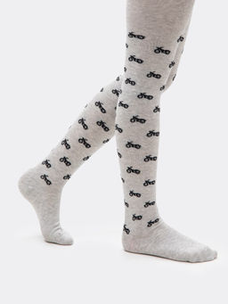 Цена за 3 пары! Колготки детские в сером цвете с рисунком в виде мелких мотоциклов