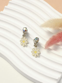 Серьги-клипсы детские «Выбражулька» ромашки с кругом кристалл, жёлто-белые