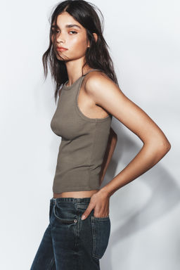 TOP HALTER RIB EFECTO LAVADO / Gris oscuro - Zara фото 3