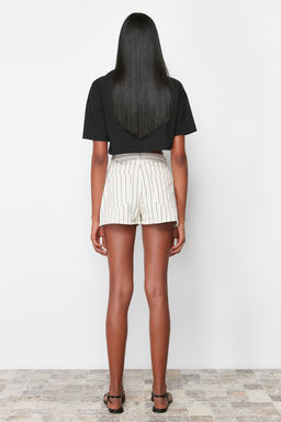 Ekru Cizgili Yuksek Bel Denim Sort TWOSS24SR00103 - Trendyolmilla фото 6