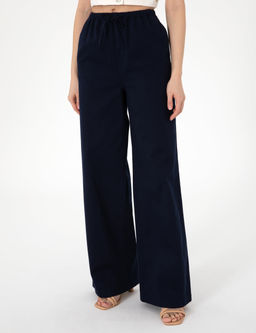 Lacivert Y_ksek Bel Loose Fit Pantolon