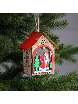 Ёлочная игрушка «Домик с Дедом Морозом», 11×8.5×7.5 см, 1 LED, от батареек, свечение тёплое белое