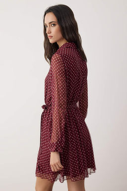 Bordo Puantiyeli Kusakl? K?sa / Mini Dokuma Elbise TWOAW26EL00283