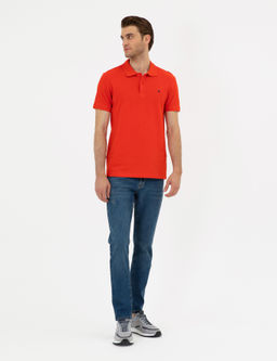 K_rm_z_ Slim Fit %100 Pamuk Polo Yaka Basic Ti__rt
