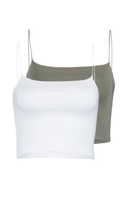 TRENDYOLMILLA Kahverengi-Bej 2li Paket Pamuklu Spagetti Ask?l? Crop Esnek Orme Atlet TWOSS21AL0196 фото 10