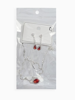 Набор 2 пред-а: серьги, колье "Вечерний шик" капля ажурная, цвет бело-красный в серебре