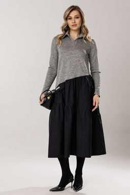 Платье Lars Style 1204 серый меланж, черный