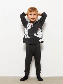 Bisiklet Yaka Uzun Kollu 101 Dalma?yal? Bask?l? Erkek Bebek Pijama Tak?m?