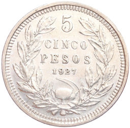 Монета 5 песо 1927 года Чили