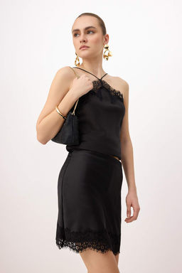 Kahverengi Dantel Detayl? Saten Mini Etek TPRSS26ET00004 - Trendyolmilla фото 6