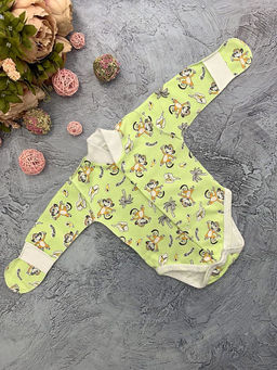 Боди футер с длинным рукавом варежкой, арт.XC-BD137-ITn, зеленый обезьянки