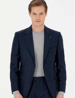 Шерстяной костюм приталенного кроя темно-синего цвета - Cacharel фото 4