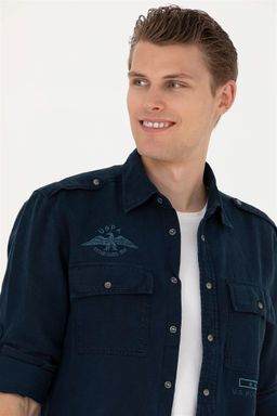 Мужская темно-синяя рубашка с длинным рукавом - U.s. polo assn фото 9