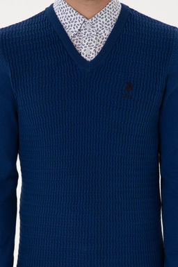 Erkek Slim Fit V Yaka _ndigo Basic Kazak - U.s. polo assn фото 6