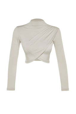 Ac?k Tas Dik Yaka Anvelop Kapama Drapeli Crop Bluz TWOAW24BZ00164