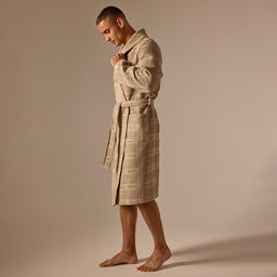 Халат вафельный мужской SL HOME: Chess «Саббиа», размер L, хлопок 100%, коричневый