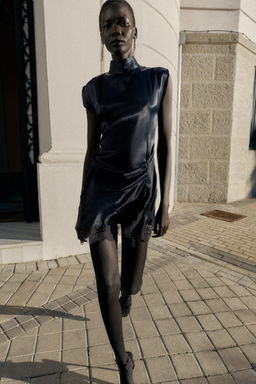 MINI SATIN DRESS WITH LACE DETAIL - Zara фото 11