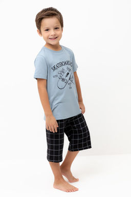 К 1528/пыльно-синий,двойная клетка пижама для мал