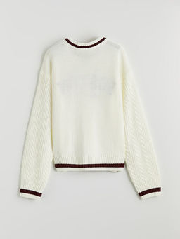 Bisiklet Yaka Nak??l? K?z ?ocuk Triko Kazak