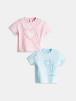 Bisiklet Yaka Nak??l? K?z ?ocuk Ti??rt 2li