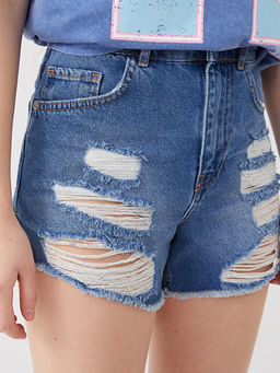 Standart Fit Y?rt?k Detayl? Kad?n Jean ?ort