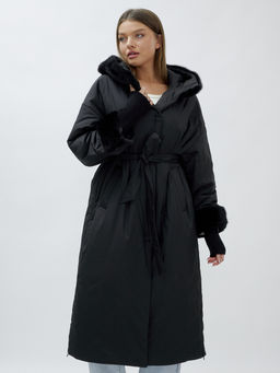 Пальто зимнее женское с норкой большого размера черного цвета 25008Ch - Mtforce фото 8