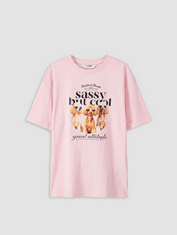 Bisiklet Yaka Bask?l? K?z ?ocuk Ti??rt