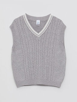 V Yaka Kendinden Desenli Pamuklu Erkek Bebek S?veter