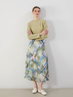 Beli Lastikli Desenli ?ifon Kad?n Pileli Etek