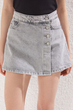 TRENDYOLMILLA Siyah Dugme Detayl? Kruvaze Yuksek Bel Denim Sort Etek TWOSS22SR0448  фото 11