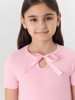 Футболка для девочек розовая с декоративным бантиком - Mark formelle фото 4