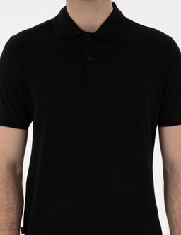 Siyah Regular Fit %100 Pamuk Polo Yaka Basic Ti__rt