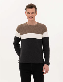 Kahverengi Slim Fit Bisiklet Yaka Triko Kazak