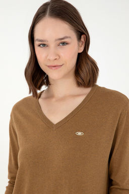 Женский базовый свитер темно-хаки меланжевого цвета - U.s. polo assn фото 2