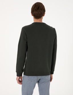 Koyu Ye_il 3 _plik Regular Fit Bisiklet Yaka Basic Sweatshirt