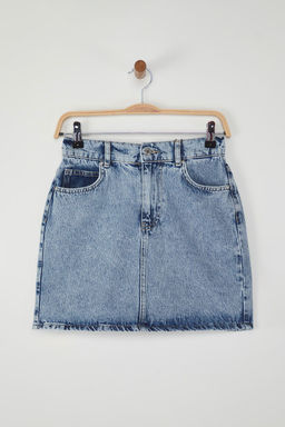 TRENDYOLMILLA Mavi More Sustainable Beli Lastikli Mini Denim Etek TWOSS25ET00134  фото 10